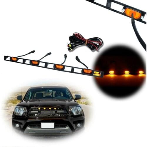 Car Front Hood Grille Amber LED Lights Assy with Wire Harness for Toyota Tacoma 2012-2015