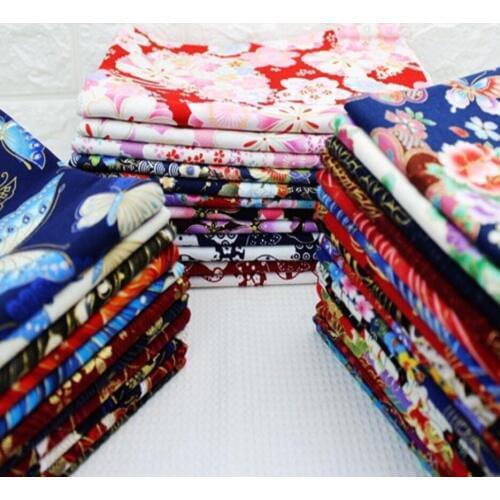 Bronzing cotton Japanese wind retro printed DIY fabric gilded weave print qualified for bag pillow and cloth 45*150cm