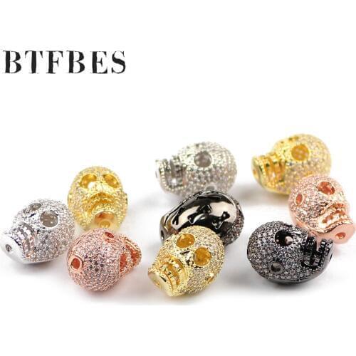 BTFBES 1pcs Skull Pendant White Zircon Copper Beads charms Loose Bead for Jewelry Bracelet Making Necklace DIY gifts Accessories