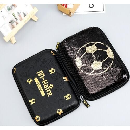 School Pencil Case Sequins Pen Boxes Football and Cute Cartoon Brush Pot Stationery Bags School Supplies Storage Organizer
