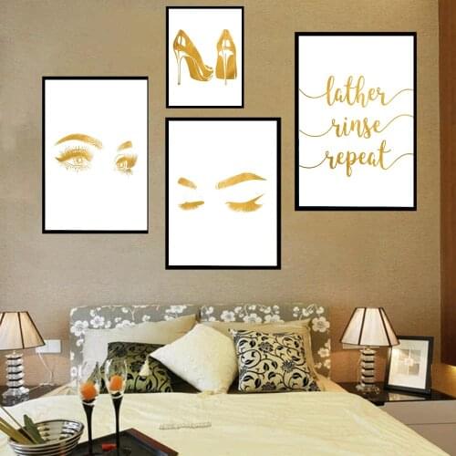 Beauty Salon Decor Posters and Prints Beauty Begins Quote Wall Art Print Eyelash Lipstick Pictures Bedroom Decoration Home Decor