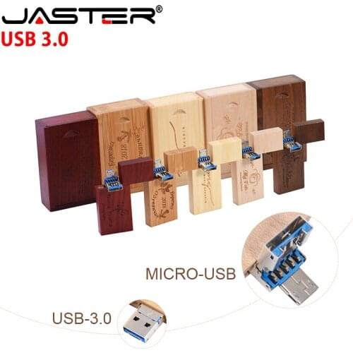 JASTER 2 in 1 wooden usb flash drive 3.0 stick reader adapter USB Flash Pendrive 128GB for Android and PC (free custom logo)