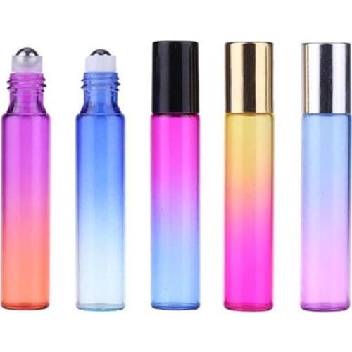 Wholesale 10ml Gradient Color Essential Oil Bottle Roller Ball Thick Glass Roll On Durable For Travel Cosmetic Container