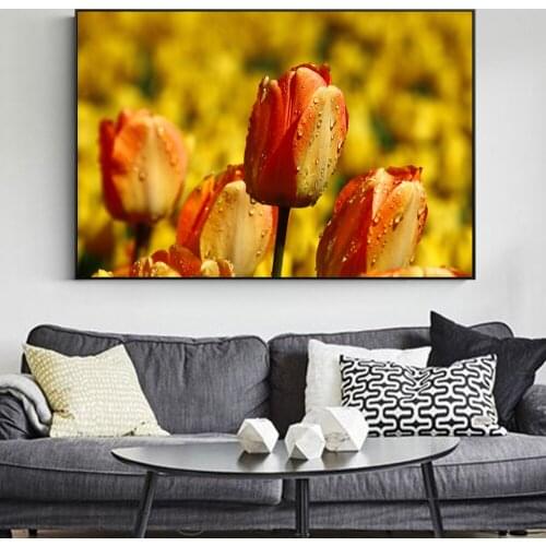 Tulipa Flowers Home Decorative Pictures Realist Flowers Canvas Art Paintings On The Wall Modern Canvas Prints For Living Room