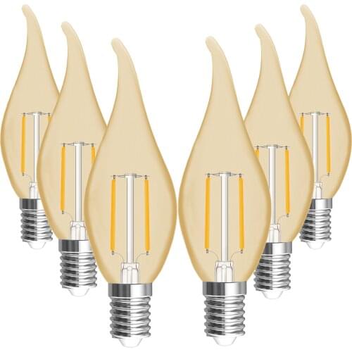 E14 LED Golden Candle light bulb with 3W,2200K( Non-dimmable/360° Beam Angle/Edison Filament/Retro bulb/lighting) Pack of 6