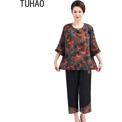 TUHAO 9XL 8XL 7XL 6XL Large Size Summer Set Suit Short Sleeve Two-piece Grandma Loose Mother Clothes 2 Piece Sets 2020 WM08