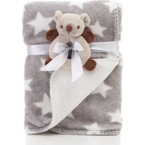 Coral Fleece Double Warm Blanket Baby Blankets Newborn Cartoon Doll Blanket Breathable Infant Knitted Toy Blanket Baby Bath Warp