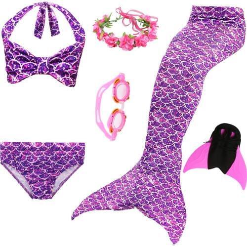 6pcs/Set girls Mermaid Tail Swimming Monofin kids Cosplay Costume Mermaid Tails Filpper Fin for Children Swimsuit cola de sirena