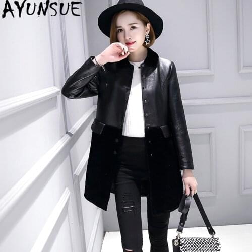 AYUNSUE Sheepskin Leather Jacket Women Autumn Winter Coat Female Long Sheep Shearling Coat Womens Jackets Chaqueta Mujer KJ705