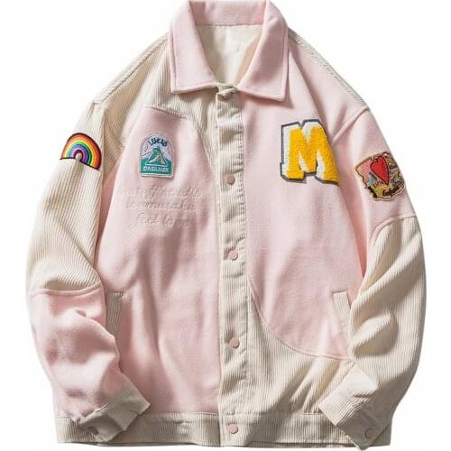 Hip Hop Tooling Jacket Men Corduroy Patchwork Embroidery Big Letter Print Jackets Streetwear Women Harajuku Loose Coats Couple