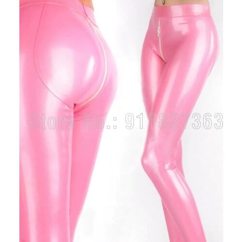 Latex Legging 3D Cutting Design Pink Latex Stretch Pants Womens Slim with Crotch Zipper Customized
