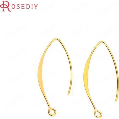 C897)20 pieces 14x37mm Hole 2mm 24K Gold Color Brass Long Earring Hook High Quality Diy Jewelry Findings Accessories