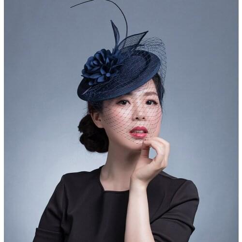 Fashion Rose Flower Design Handmade Wedding Bride Headwear Veil Party Feather Hair Fascinator Hat For Women