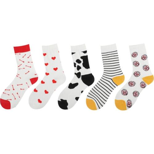 Fashion Red Cow Zebra Printed Short Womens Socks Love Cute Cotton black stripe Casual Sock women Winter Warm Cute Girl Funny Sox