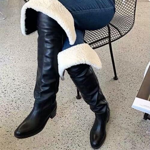 Fashion Woman Chunky High Heel Over The Knee Boots Ladies Slip On Winter Warm Snow Boot Long Botas Mujer Black Orange