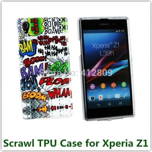 Fashion Scrawl Pinted IMD Soft TPU Pouch Cover Case for Sony Xperia Z1 L39h Honami C6906 C6943