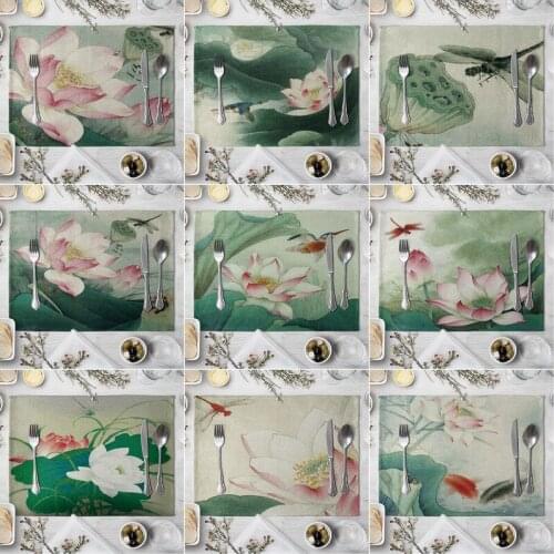 Fashion Print Rectangle Cotton Linen Western Style Table Pad Cut Mats Placemat for Dinner Kitchen Table 40x30cm