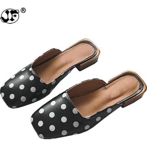 Shoes Woman slides mules polka dot zapatos mujer 2019 summer fashion Pointed toe Slippers shallow Slippers loafers black white55