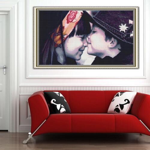 Needlework,DIY 5D Cross stitch,Set for Full Embroidery kits,baby boy and girl love kiss Counted Cross-Stitch,Wedding set