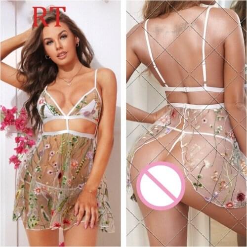 Lingerie Sexy Underwear Erotic Imitation Silk Stitch Pajamas See Through Sleepwear Conjunto Pijama Shein Skirt Sex Clothes Sexi