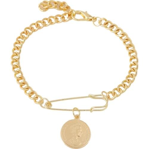 New Baroque Barcelets Vintage Metal Coin Bracelets for Women Pin Bangle Femme Bracelet Punk Jewelry Gold Bracelet Bijoux 2020