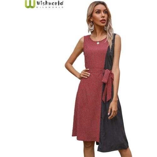 European And American Wind Round Collar Hedge Splicing Into Color Restoring Ancient Ways And Vest Skirt Irregular Womens Clothe