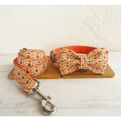 Unique design handmade collar laser engraved name THE HALLOWEN design dog collar and leash set