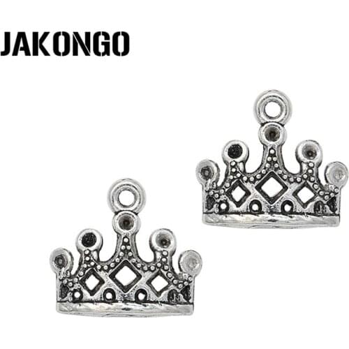 30pcs Vintage Antique Silver Plated Crown Hollow Charms Pendants for Bracelet Jewelry Making Earrings DIY Handmade 12x12mm