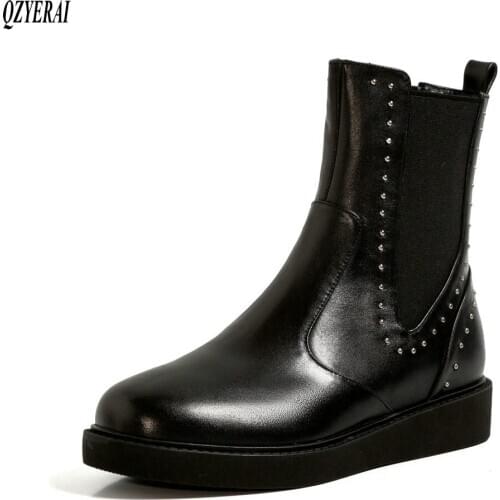 QZYERAI Russia Ankle boots Female boots Genuine leather black Womens boots Autumn and winter Womens shoes
