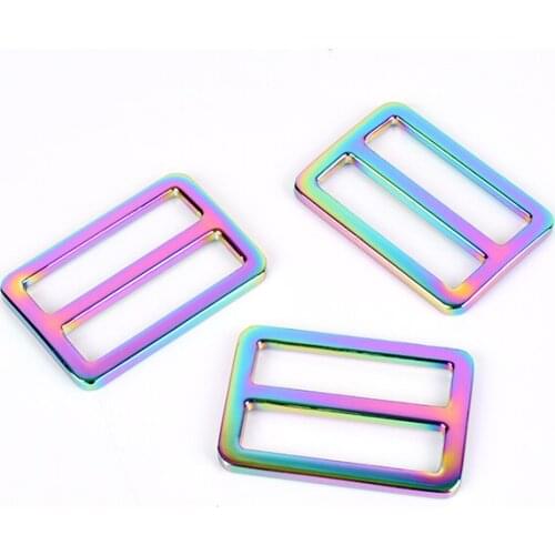 Rainbow Color 32mm Adjustable Buckle Slider, Metal Tri-glide buckle For Bag Making