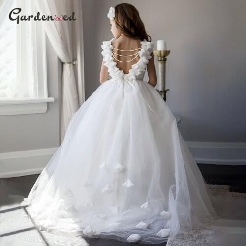 Gardenwed White Flower Girl Dress Tulle Puffy Princess Dress Cute Baby Party Dress Child Dress Little Girl Dress First Communion