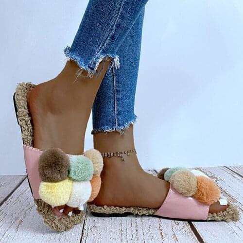 Slippers Women Summer Luxury 2021 Fur Slides Wholesale Women Flip Flops Soft Plush Slippers Big Size 35-43 Fashion Flat Shoes