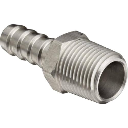The Bar Production Stainless Steel 316 Barb Fitting Coupler / Connector 3/8" Hose ID x 3/8" Male NPT Air Fuel Water