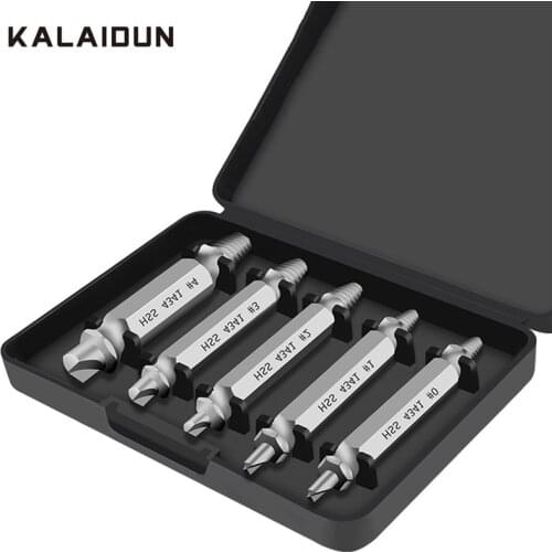 KALAIDUN 5PCS Drill Bit Damaged Screw Extractor HSS Double Side Speed Out Stripped Broken Bolt Remover Repair Demolition Tool