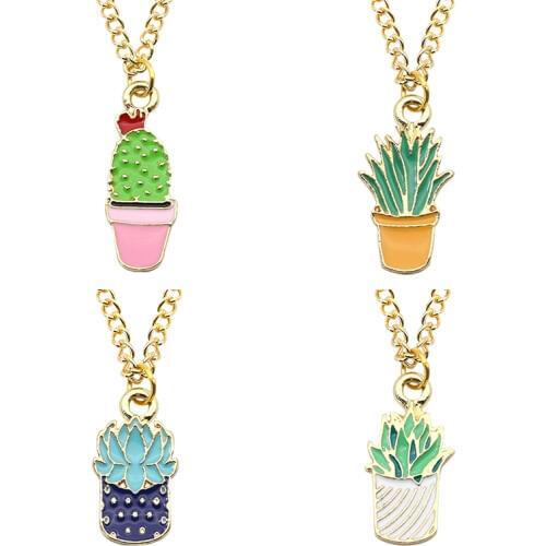 Creative Enamel Colorful Potted Plants Necklace Pendant Personality Lovely Girls Dripping Flowers Ornaments Hot Selling