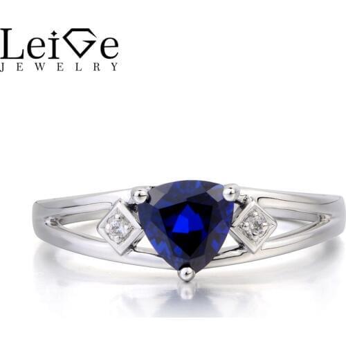 Leige Jewelry Blue Sapphire Ring Promise Ring Blue Gems September Birthstone Trillion Cut Gemstone 925 Sterling Silver Ring