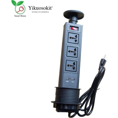 Universal Desktop Power Socket With US Plug 5V 2.1A USB Charging Port On Off Switch Manual Pulling Tabletop Electric Outlet