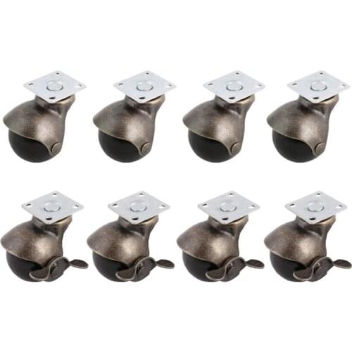 [8 Pack] Swivel Top Plate Hooded Ball Caster Wheels, Antique Bronze (1.5-Inch No Brake&with Brake)