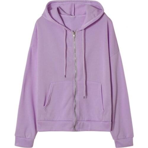 Lady Simple Hooded Zipper Drawtring Sweatshirt Autumn Winter Women Hoodies Hooded for Vacation