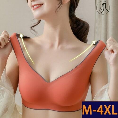 Thai Latex Underwear Bras for Women Plus Size M-4XL Push Up Bralette Seamless Bra Top Bh Comfort Cooling Gathers Shock-Proof Pad