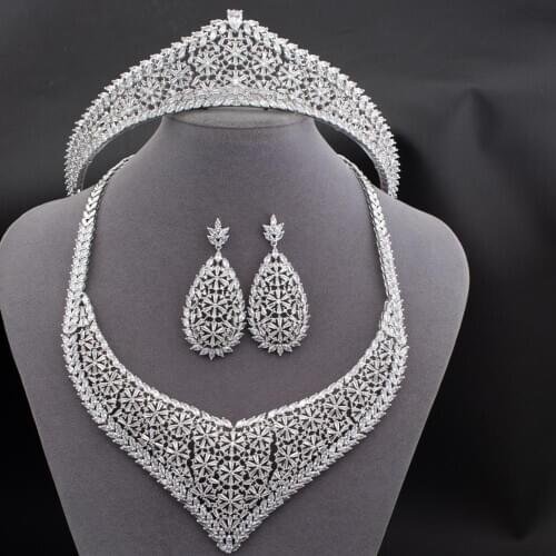 2020 New 5A Cubic Zirconia Bridal Wedding Classic Tiara and Necklace Earring Set Jewelry Sets for Women Accessories