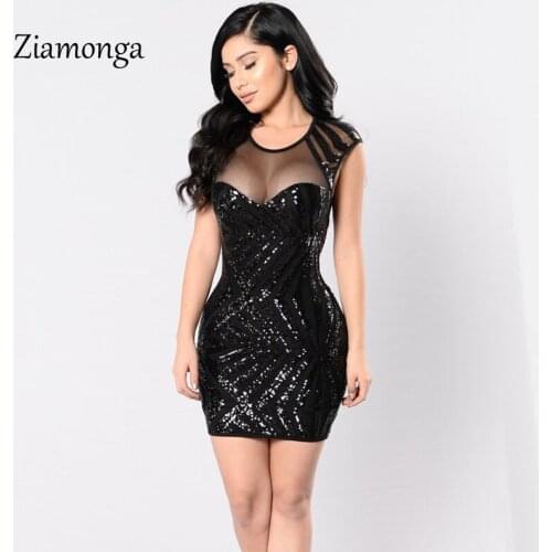 Ziamonga 2017 Brand Women Summer Fashion Dress Mini Striped Sequin Sexy O-Neck Bandage Dress Vestido De Festa Women Dress S2880