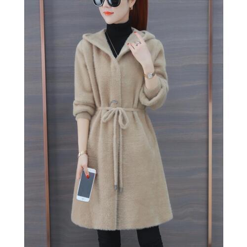 Winter imitation mink sweater coat female long section 2018 autumn and winter new Korean version waist was thin velvet coat