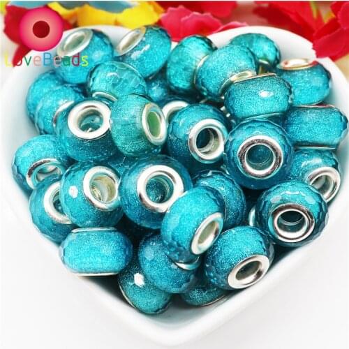 10Pcs Handmade Faceted Glitter Murano Large Hole European Beads Fit Pandora Bracelet Chain Spacer Charm Jewelry Hair Beads Bulk