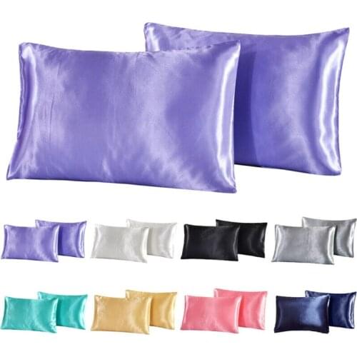 2pcs Queen Silk Satin Pillowcase Simple Solid Color Bedding Household Smooth Multicolor Simulation Silk Satin Pillowcase Home