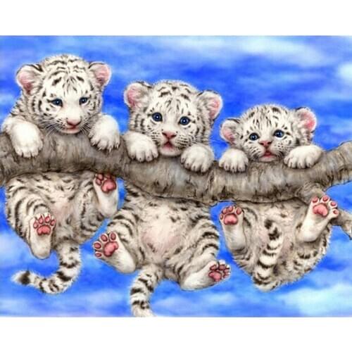 Diy 5D Full Diamond Painting Cross Stitch Painting White Tiger Diamond Embroidery Needlework Patterns Rhinestone Kits Gift 8K440