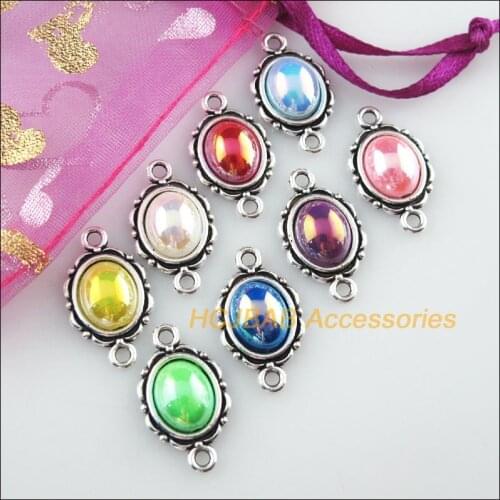 24 New Flower Acrylic Connectors Mixed Charms Tibetan Silver Pendants 12x21mm