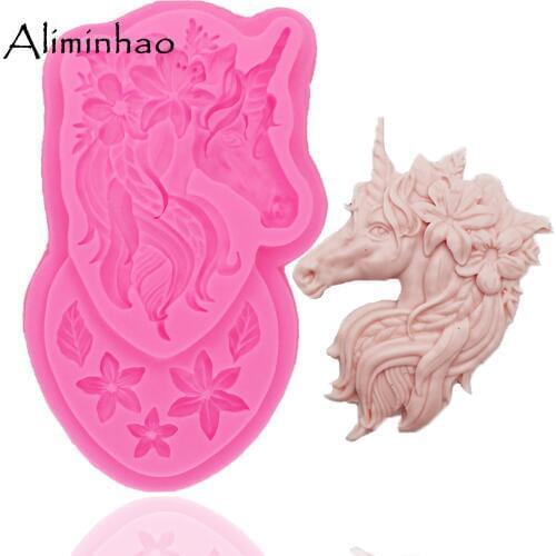 B1326 Cartoon Unicorn flower Mold Fondant Cake Decorating Tools Cake Silicone Molds Gumpaste Chocolate Candy Clay Moulds