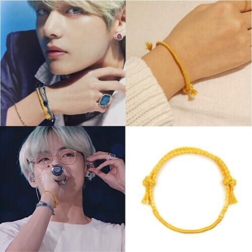 Kpop Kim Tae Hyung same Yellow Rope Bracelet Woven Wishing Bracelet for Women Men Handmade Jewelry bangtan boys V Good Luck