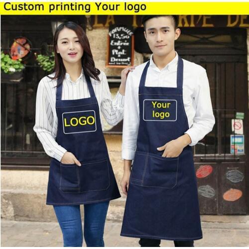 Jean Color Aprons For Women Coffee Shop Barber Working Apron Bib Cooking Kitchen Aprons For Man Apron Custom Printing Logo